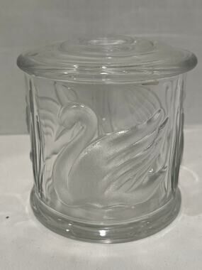 Teleflora Gloria Vanderbilt Swan Glass Jar Lid Made France 4" Vintage